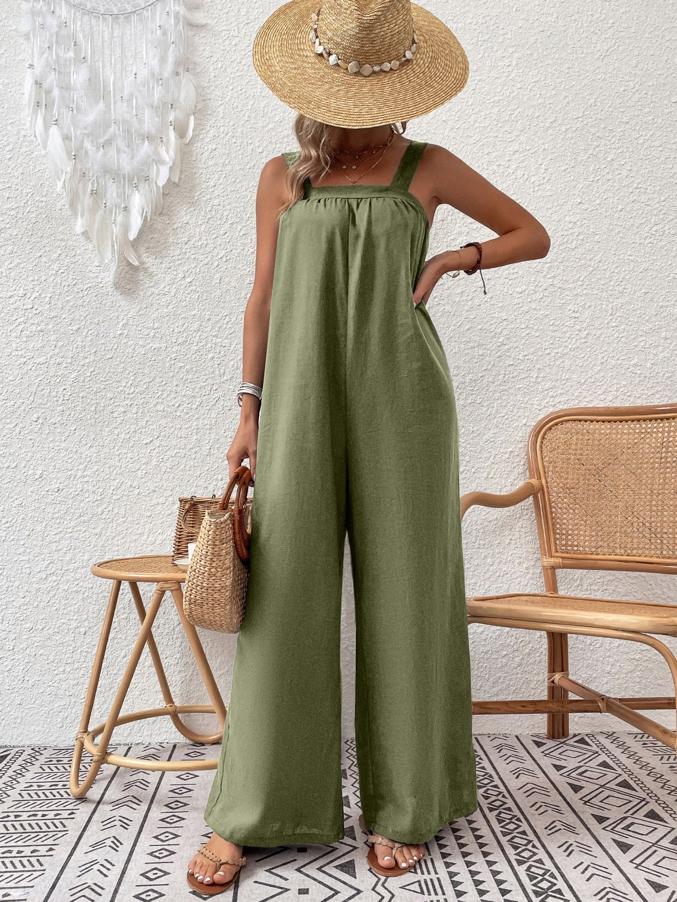 Square Neck Sleeveless Wide Leg Jumpsuit