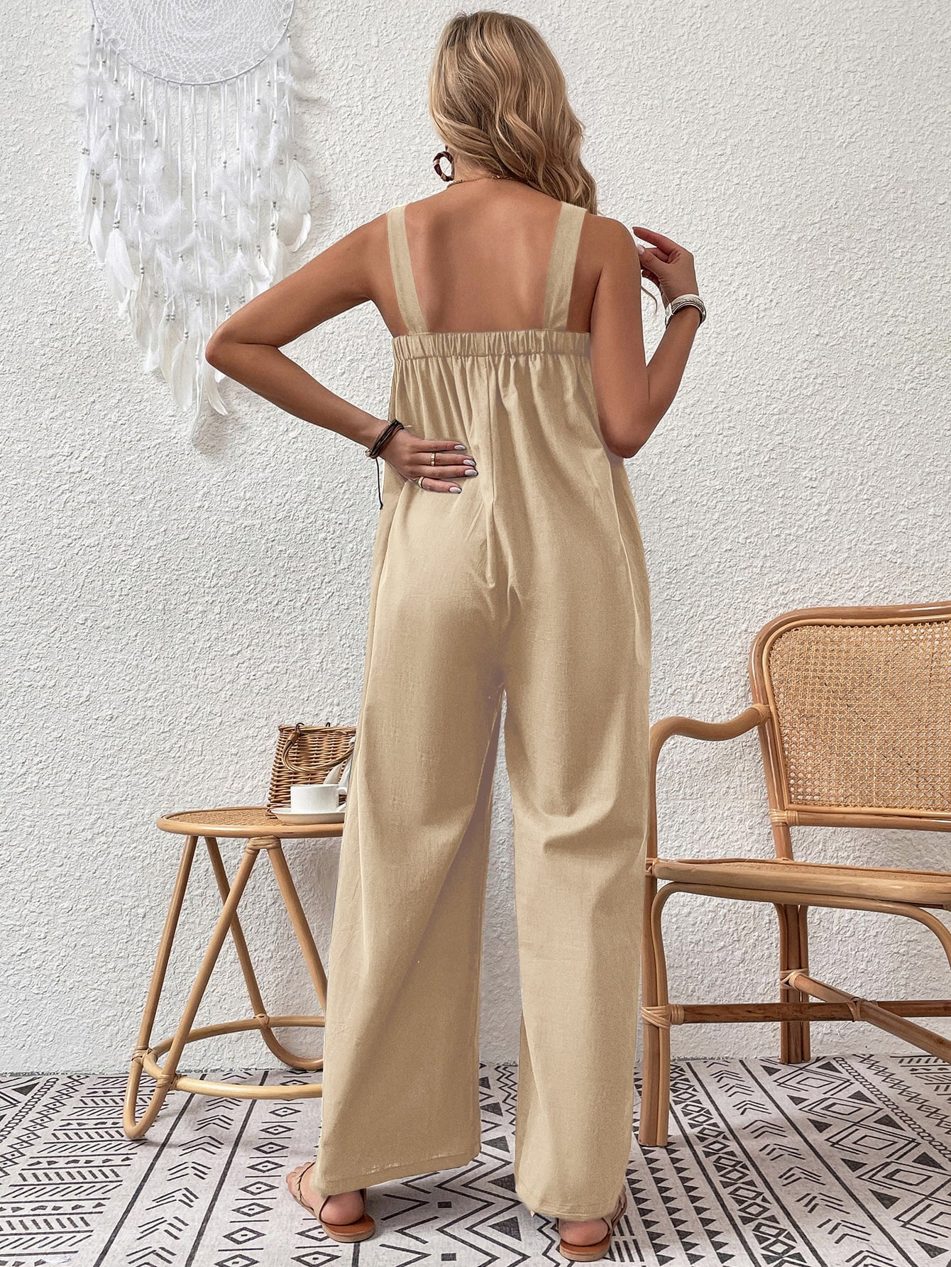 Square Neck Sleeveless Wide Leg Jumpsuit